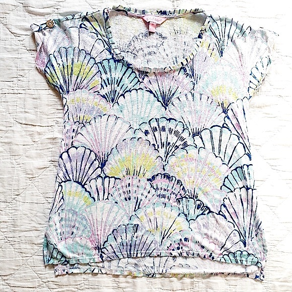 Lilly Pulitzer Shell Print Linen Tee size Extra Small - Picture 2 of 6